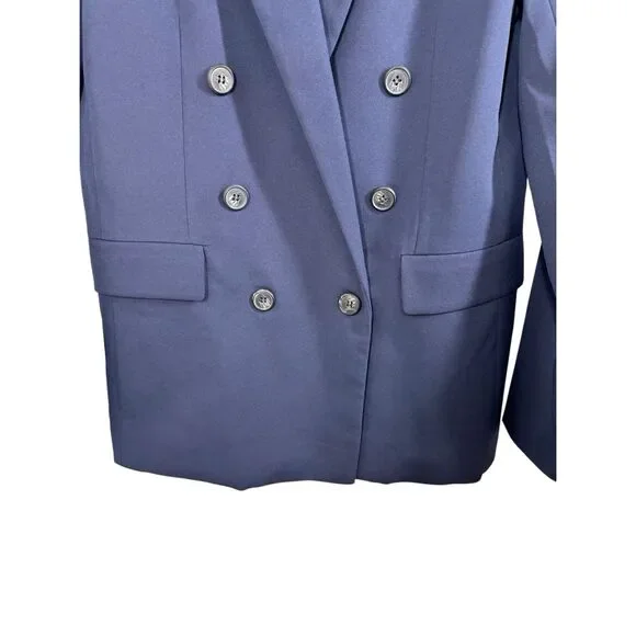 Forever 21 Blue Long Sleeve Blazer Size M Double Breasted Collared Career Formal - Picture 6 of 11